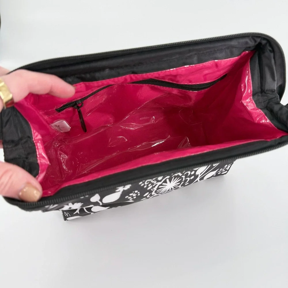 THIRTY-ONE Black White Floral Cosmetic Bag Travel Makeup Organizer
